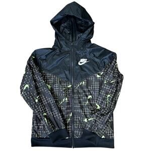 Nike Windrunner Hooded Jacket Youth Boys L Black Green Sportswear Glow Logo